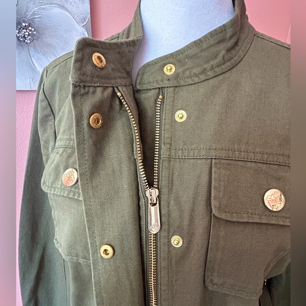 Draper James utility military inspired Field Jacket in Green Twill tie belt SZ S - Picture 8 of 12